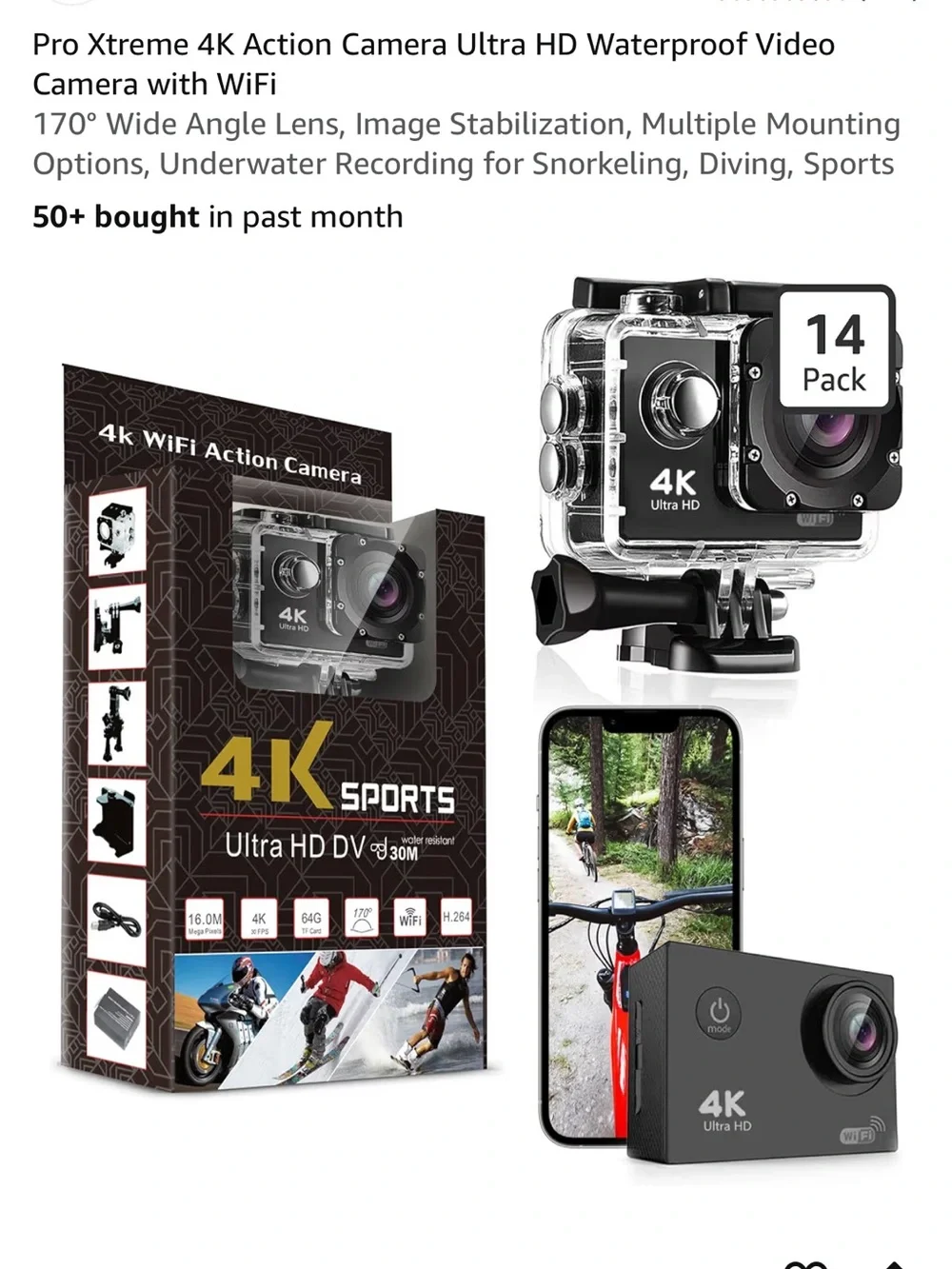 Waterproof Underwater Sports Camera / DashBoard Camera with attachments and Case